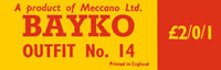 Late 1961 BAYKO Shelf Sticker for set 14